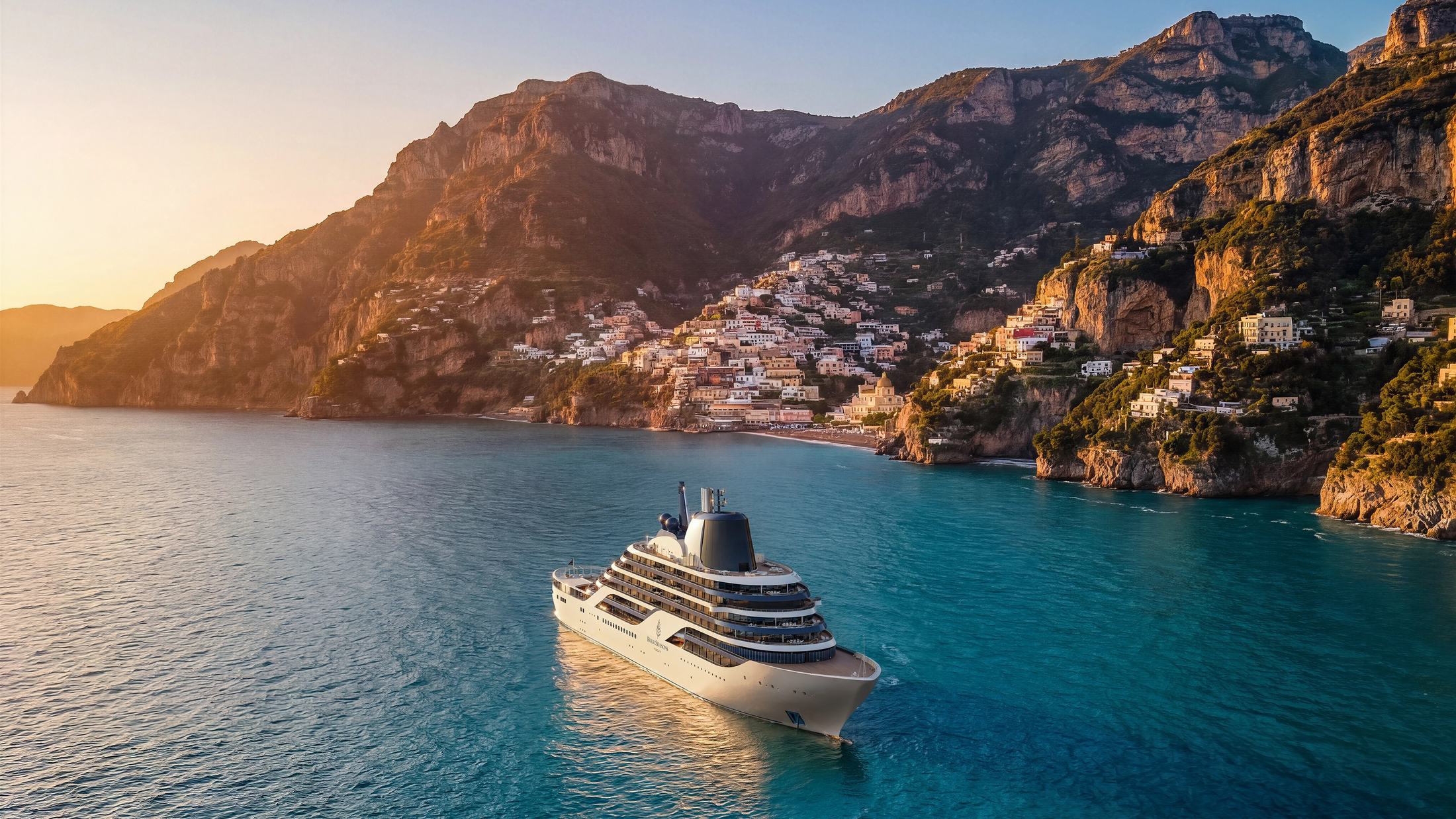 Four Seasons yacht off the Positano coast at sunset