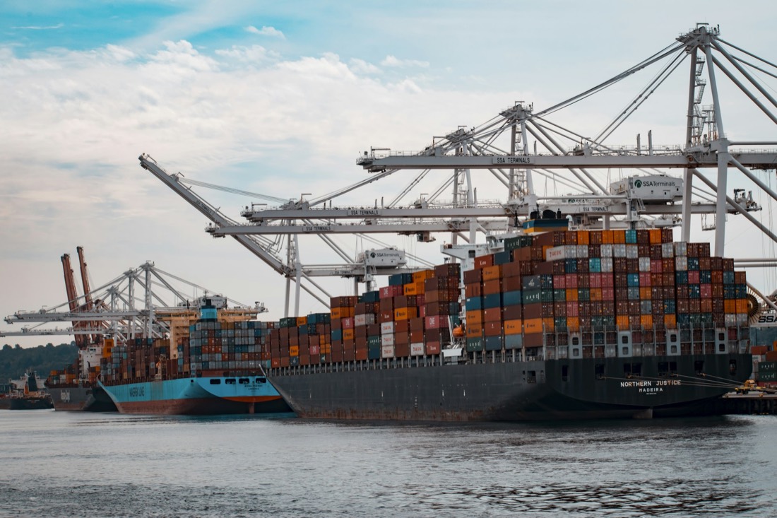 Container ships and gantry cranes at port