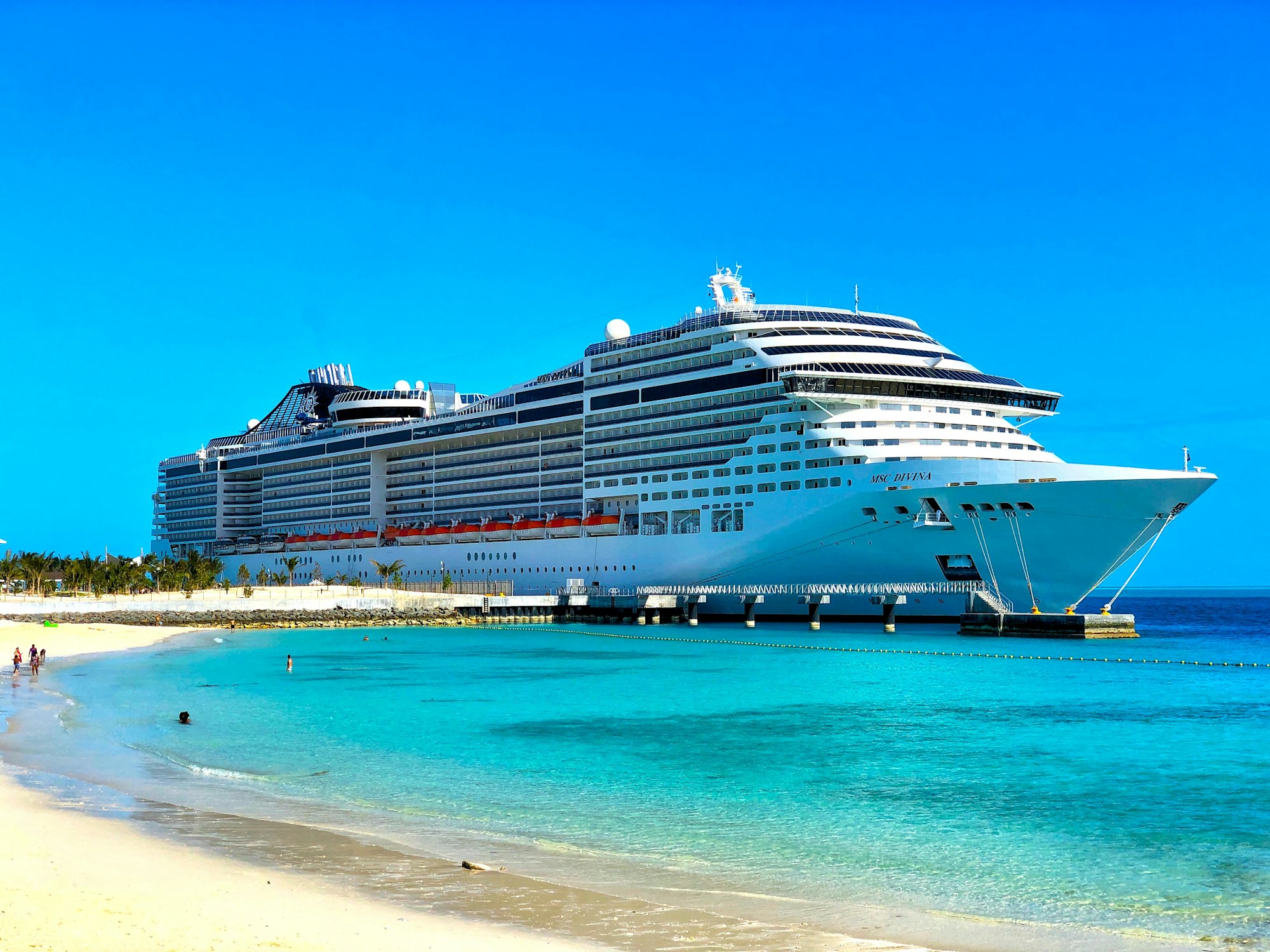 A cruise ship at sea on a clear day