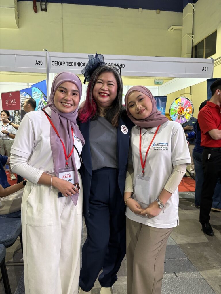 Jobs Kreate team and a guest at Booth A30, myStarjob Fair 2026 at Mid Valley Exhibition Centre Kuala Lumpur.