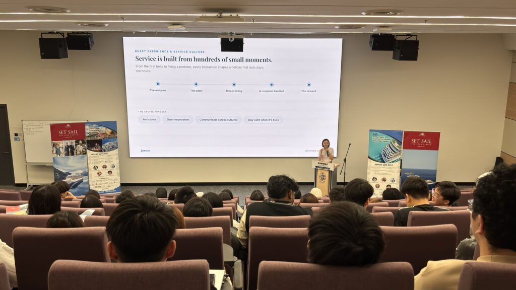 A packed hall of Sunway University students at the Jobs Kreate cruise career session